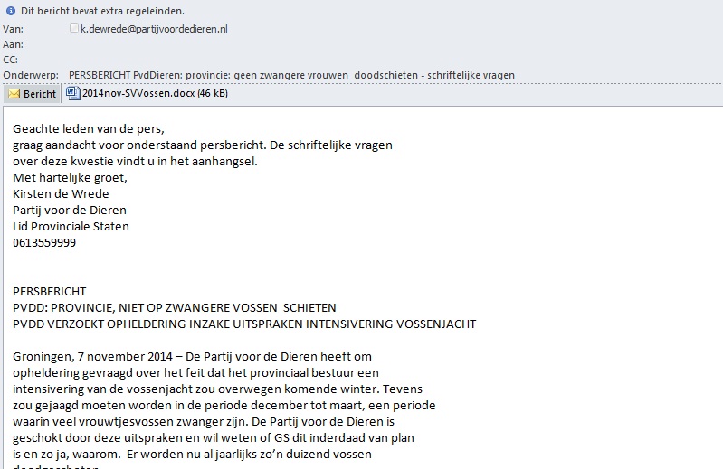 Partij voor de Dieren: “Geen zwangere vrouwen doodschieten in Groningen. Ehh…”