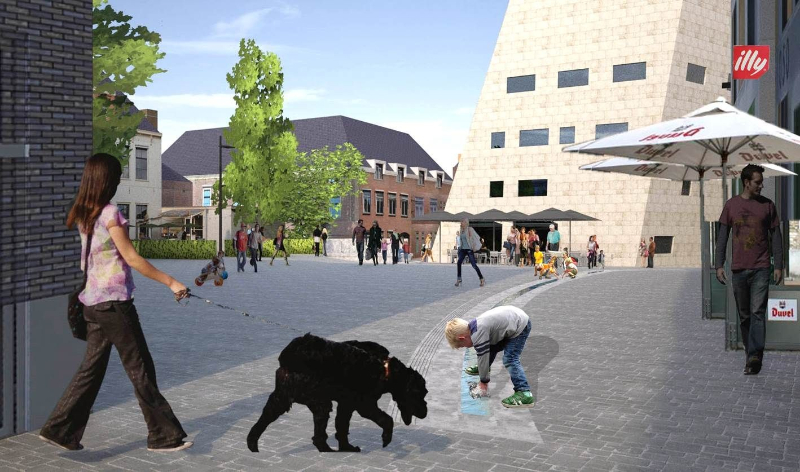 Fontein, groen en schaatsbaan op Nieuwe Markt