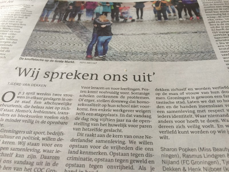 Prominente Groningers spreken zich uit tegen homodiscriminatie