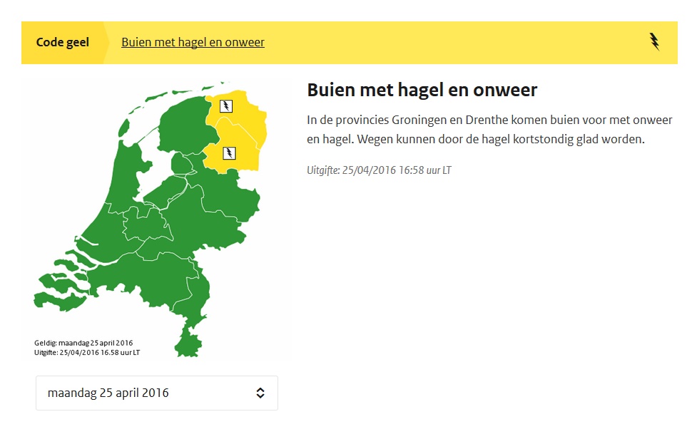 Code geel vanwege hagel en onweer