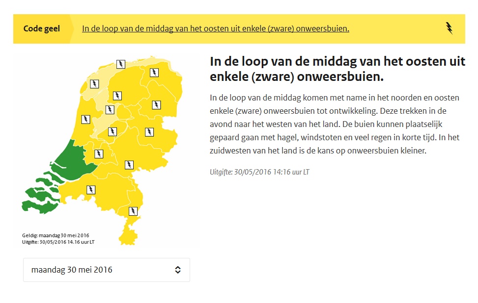 Code geel in Groningen voor mogelijk zware onweersbuien