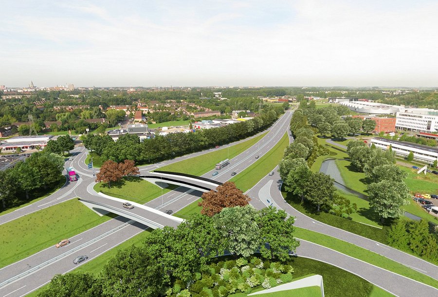 Afrit Lewenborg in herfstvakantie afgesloten: nieuwe geluidsschermen ter hoogte van de Stadsweg op de Oostelijke Ringweg