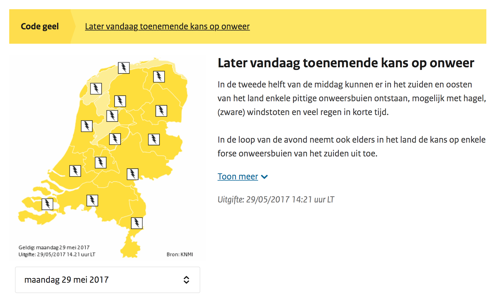 Code geel in verband met kans op onweer en hagel
