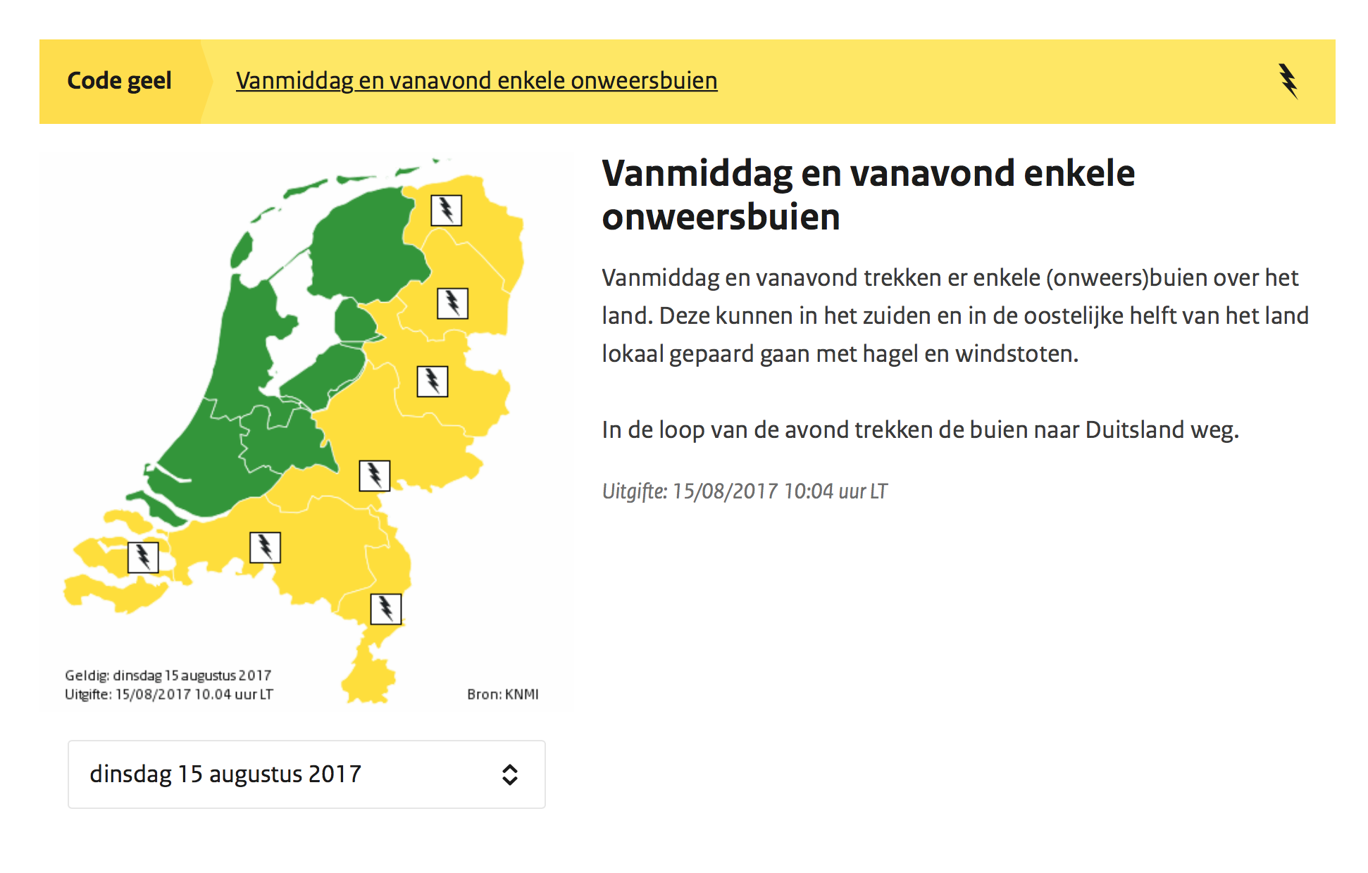 KNMI kondigt code geel af vanwege onweersbuien