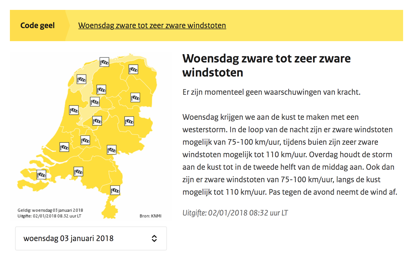 Code geel voor stormachtig weer op woensdag