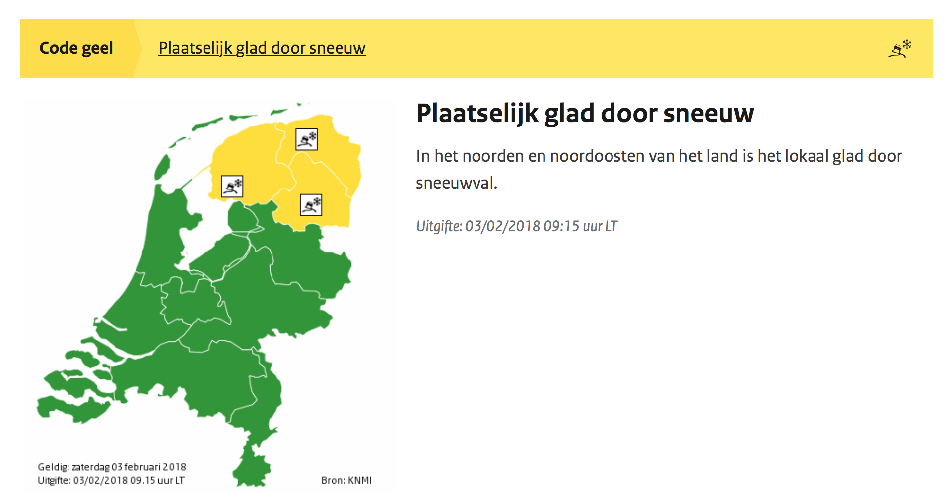 Code geel vanwege plaatselijke gladheid