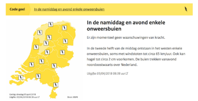 Vanavond code geel vanwege onweer en hagel