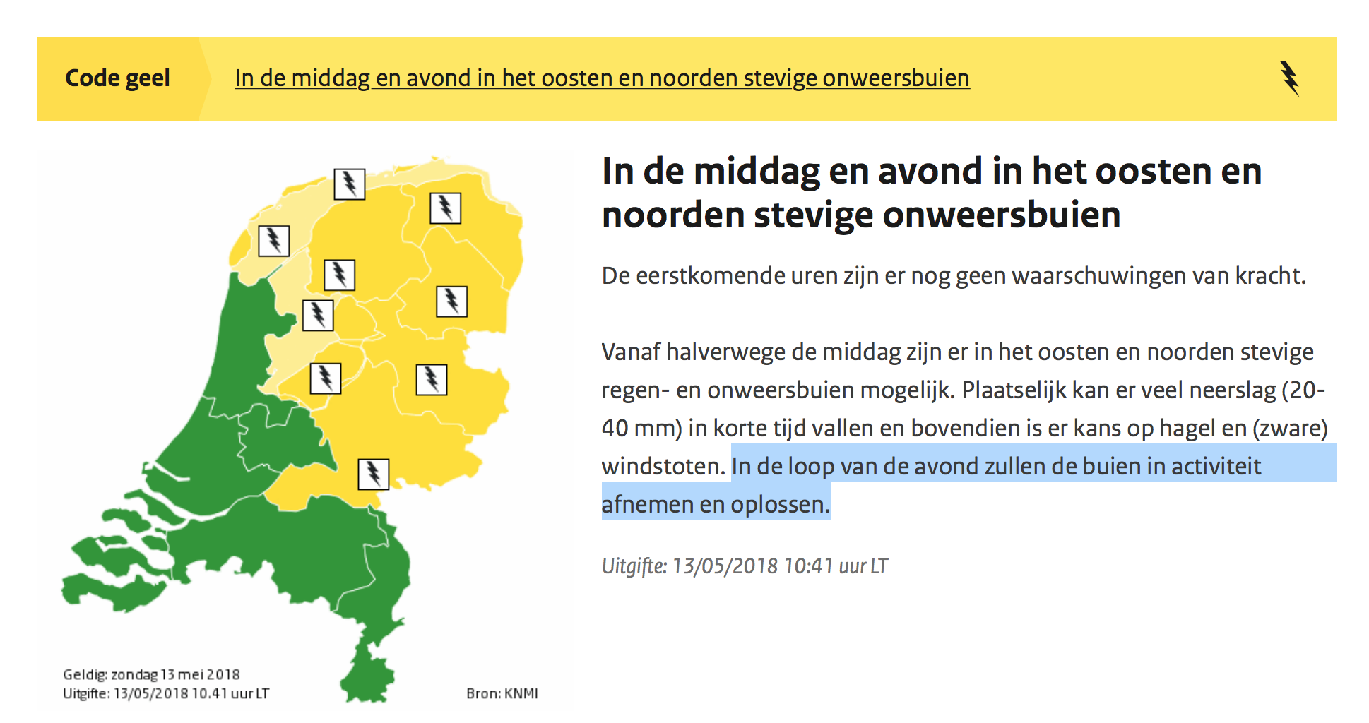 Vanaf drie uur vanmiddag code geel: onweersbuien en veel regen