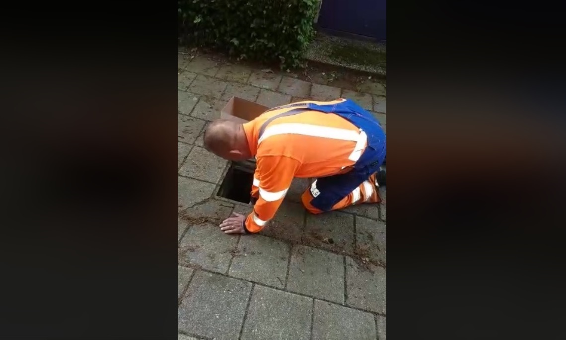 Heldhaftige stadsbeheerders redden kuikentje uit put (video)