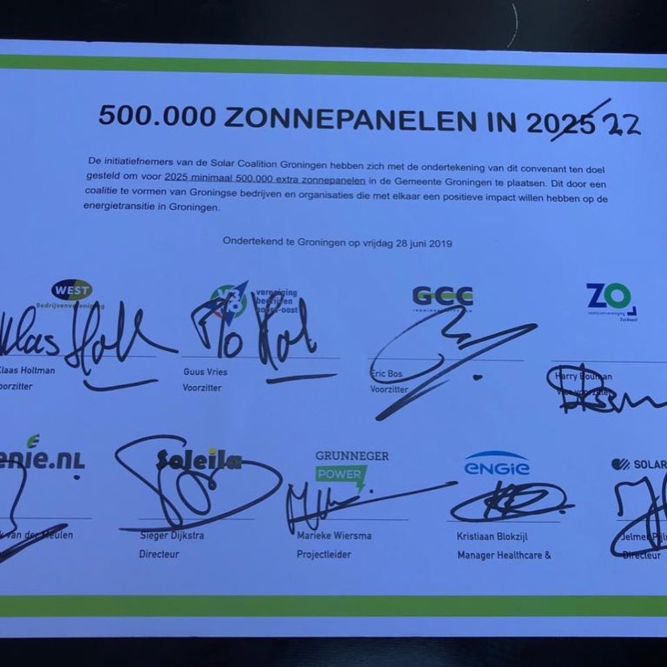 Convenant:  500.000 zonnepanelen in Groningen in 2022