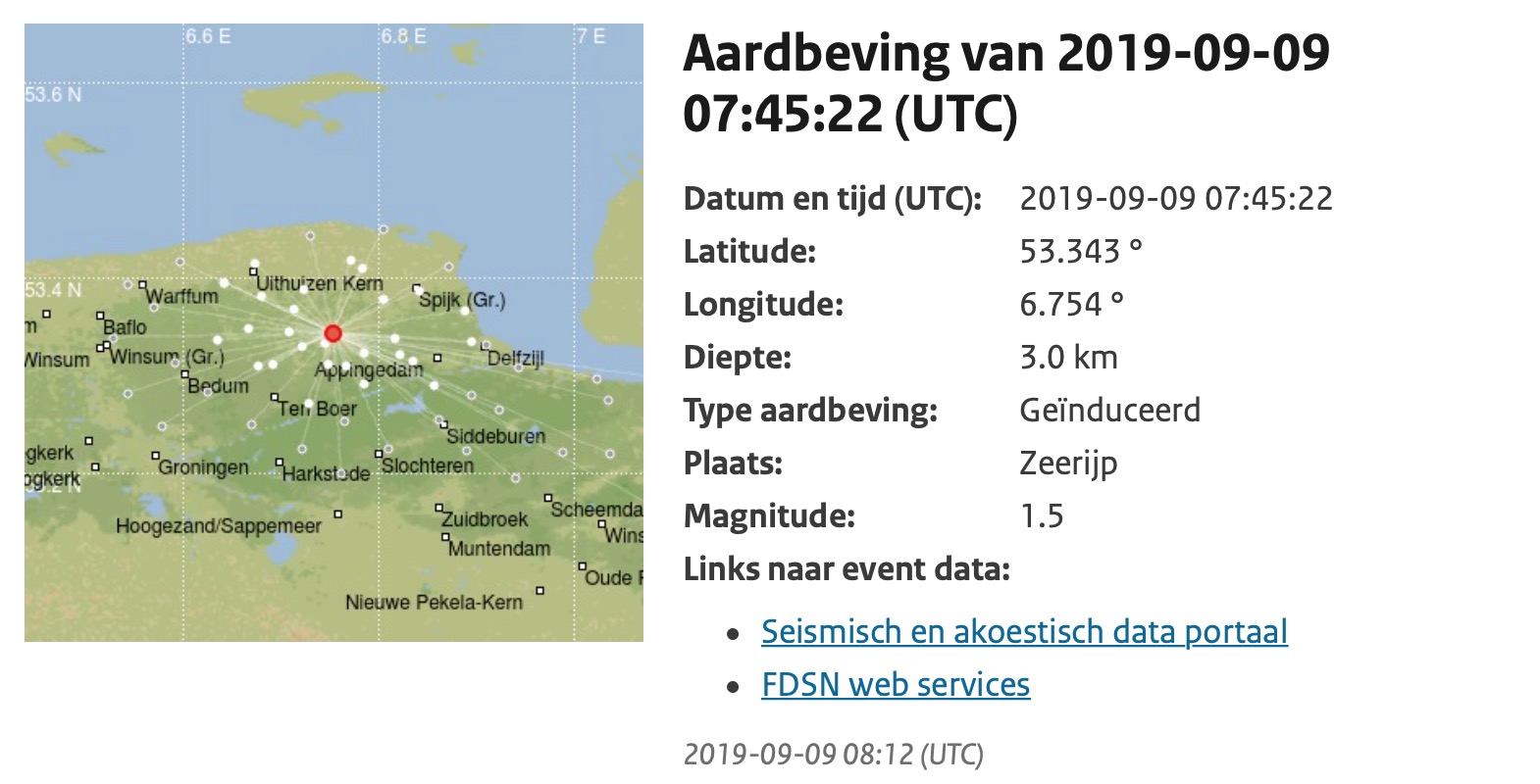 Aardbeving met kracht van 1.5 bij Zeerijp