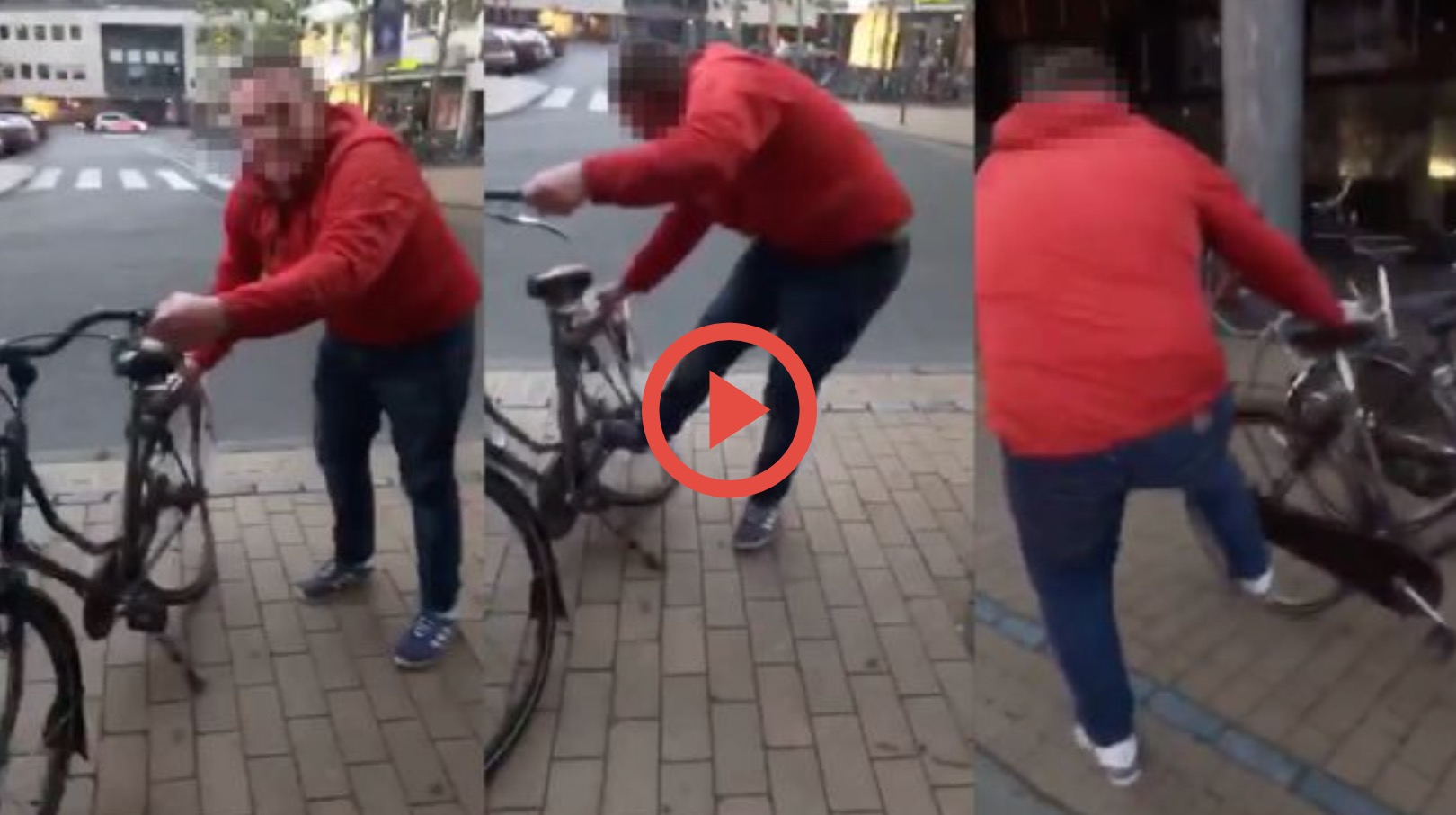 Volslagen idioot sloopt fietsen in binnenstad (VIDEO)