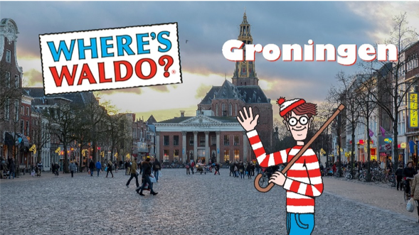 Studenten organiseren levend Where's Waldo in Stad