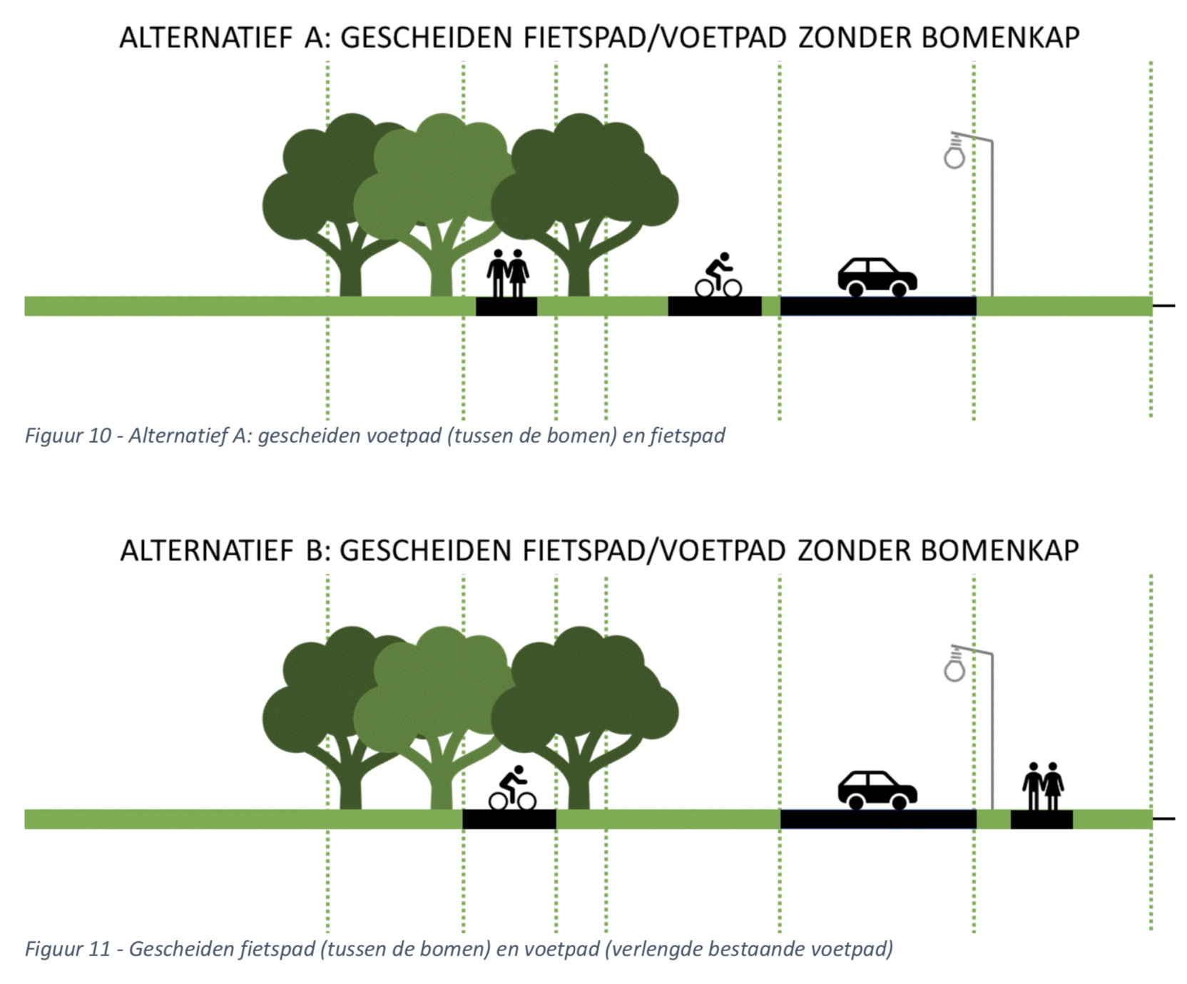 Twee van de vijftien alternatieven die Specken en Van der Houwen indienden bij de gemeente.