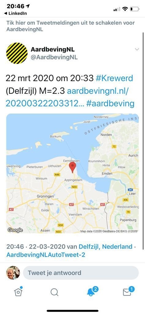 Aardbeving met kracht 2.3 in Krewerd ( Delfzijl)