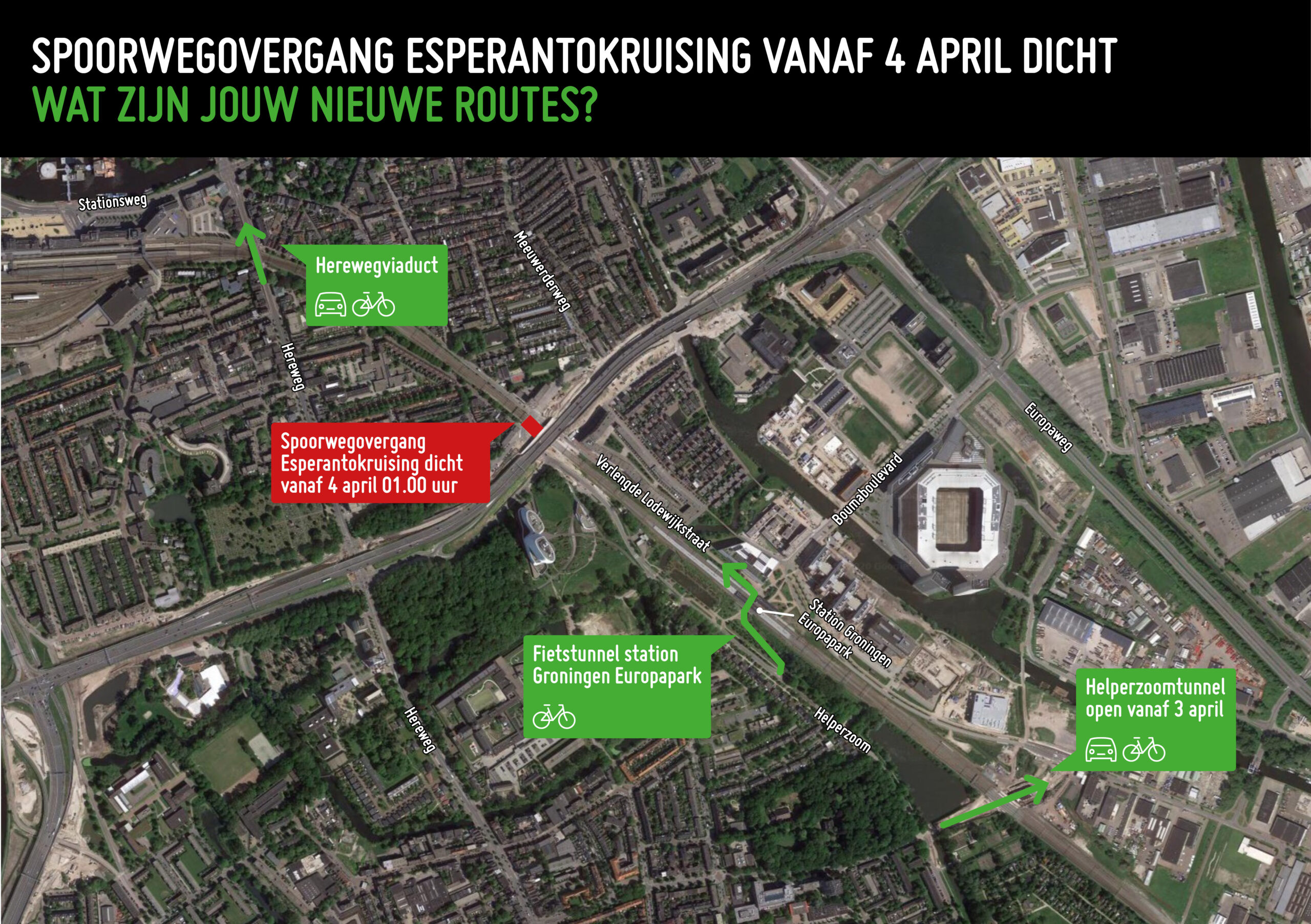 Kaartje met de alternatieve routes