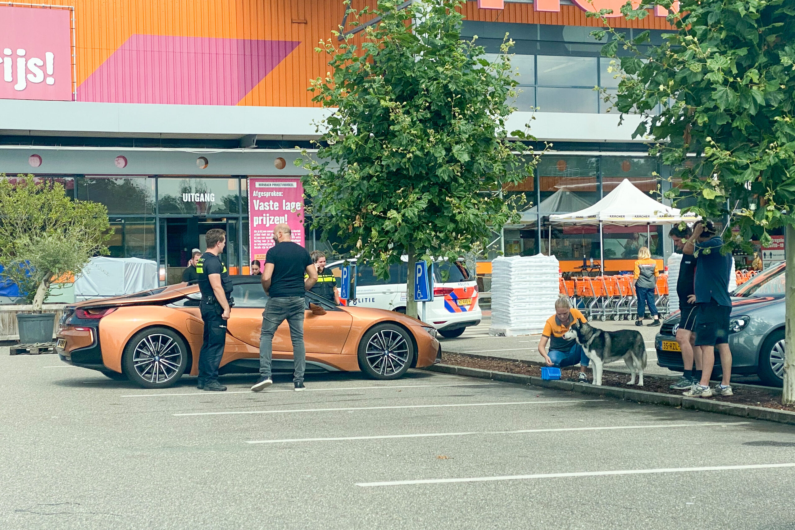 Politie slaat ruit BMW i8 in om hond te redden