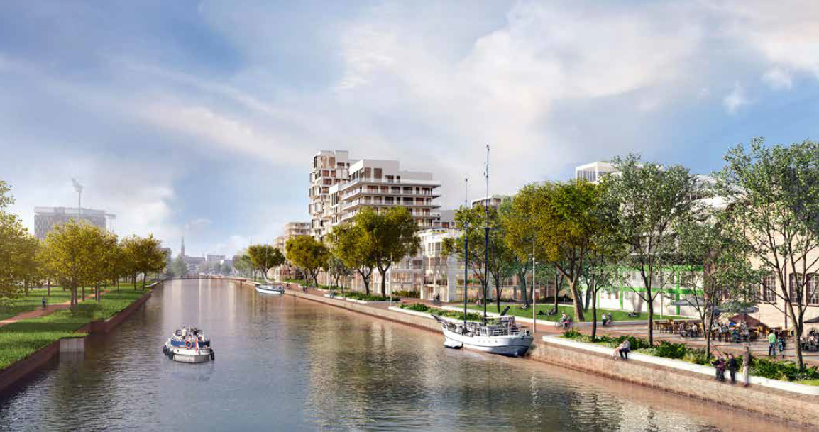 Het stukje van de wijk Stadshavens dat grens aan het Damsterdiep, volgens het plan van de gemeente.