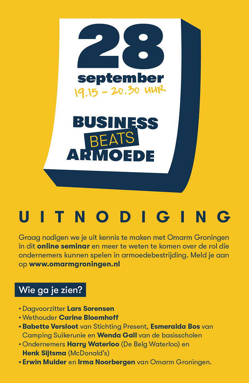Initiatieven van ondernemers gezocht tegen armoede in Groningen; webinar op 28 september