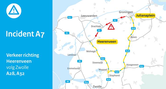 A7 tussen Westpoort en Leek tot in de middag dicht