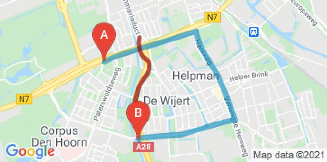 Omleiding via de Hereweg en Van Ketwich Verschuurlaan.