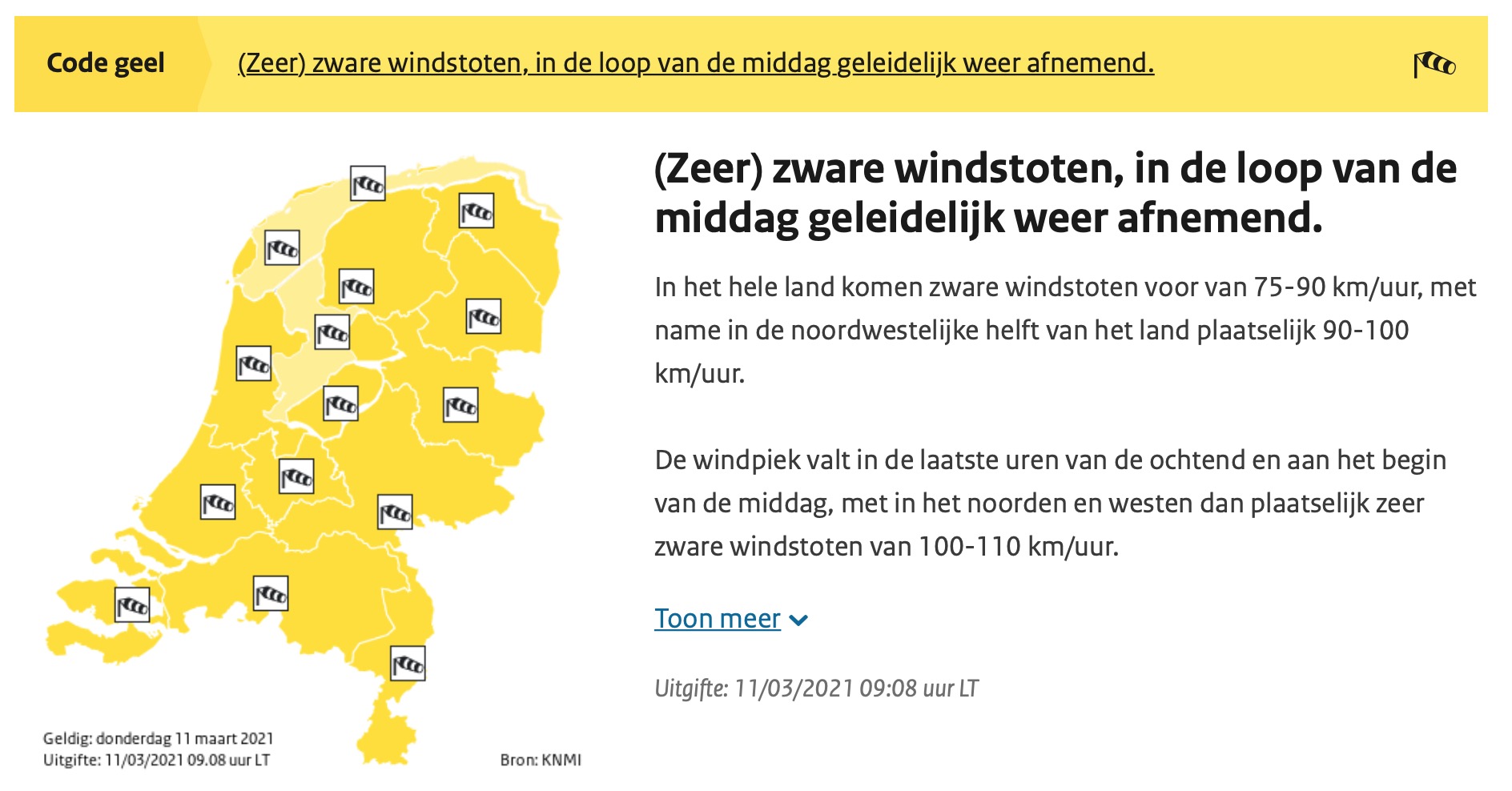 Code geel: zware tot zeer zware windstoten
