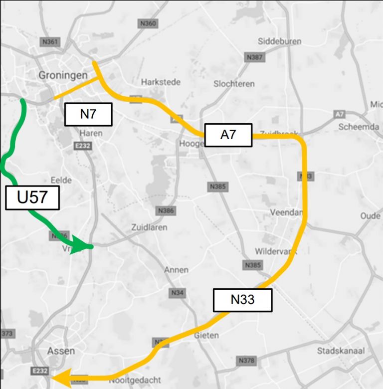 Adviesroutes voor verkeer naar Assen.
