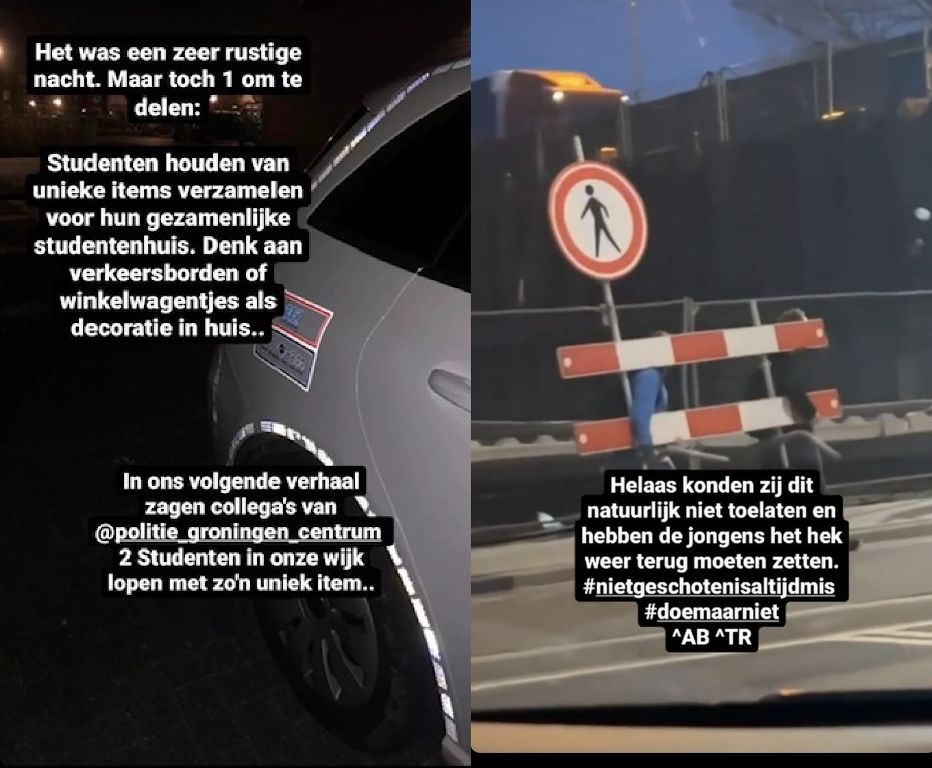 Politie betrapt jattende studenten met verkeersbord