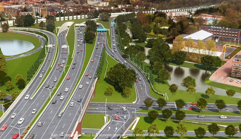 Vanuit de lucht is de aanleg van de nieuwe oprit al goed te zien. Luchtfoto: Rijkswaterstaat
